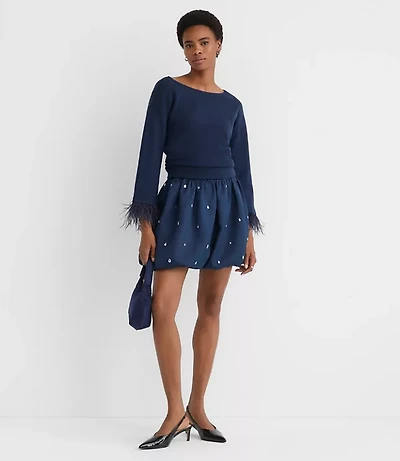 Jeweled Ruched Bubble Mini Skirt