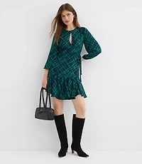 Plaid Keyhole Godet Flare Dress