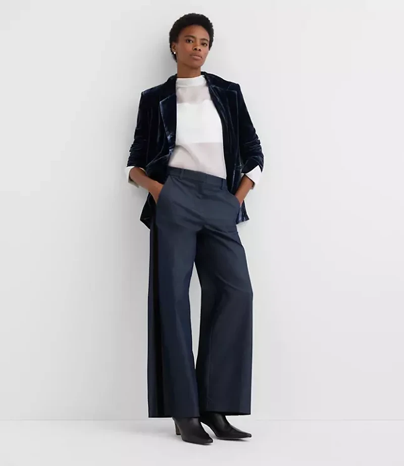 Velvet Tuxedo Stripe Clean Wide Leg Pants Refined Denim