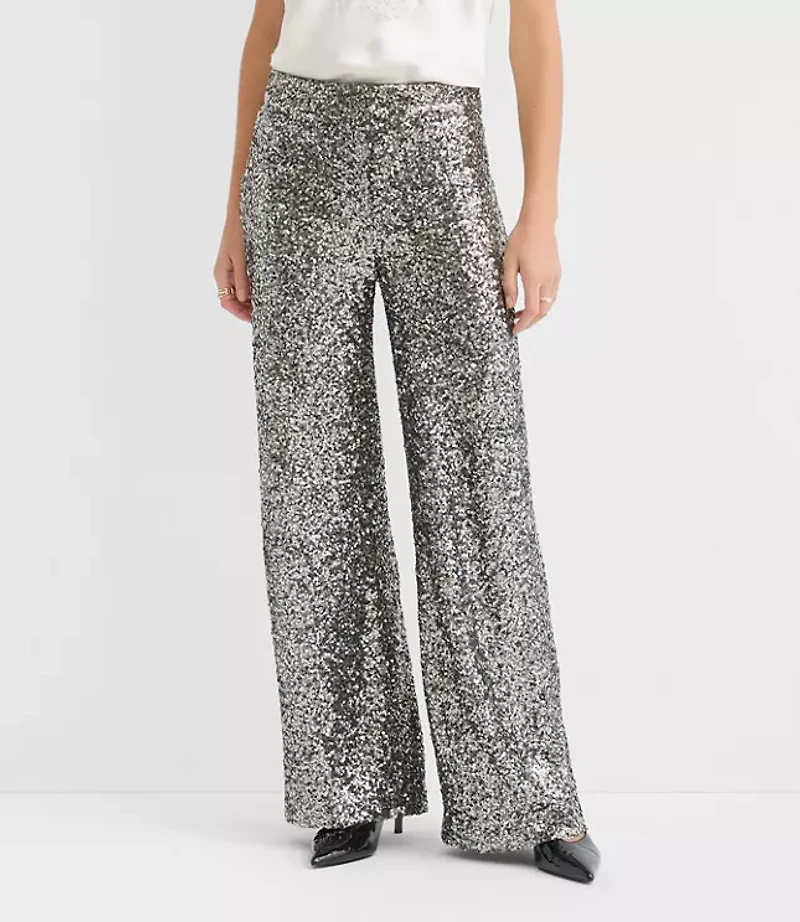 Clean Wide Leg Pants Sequin
