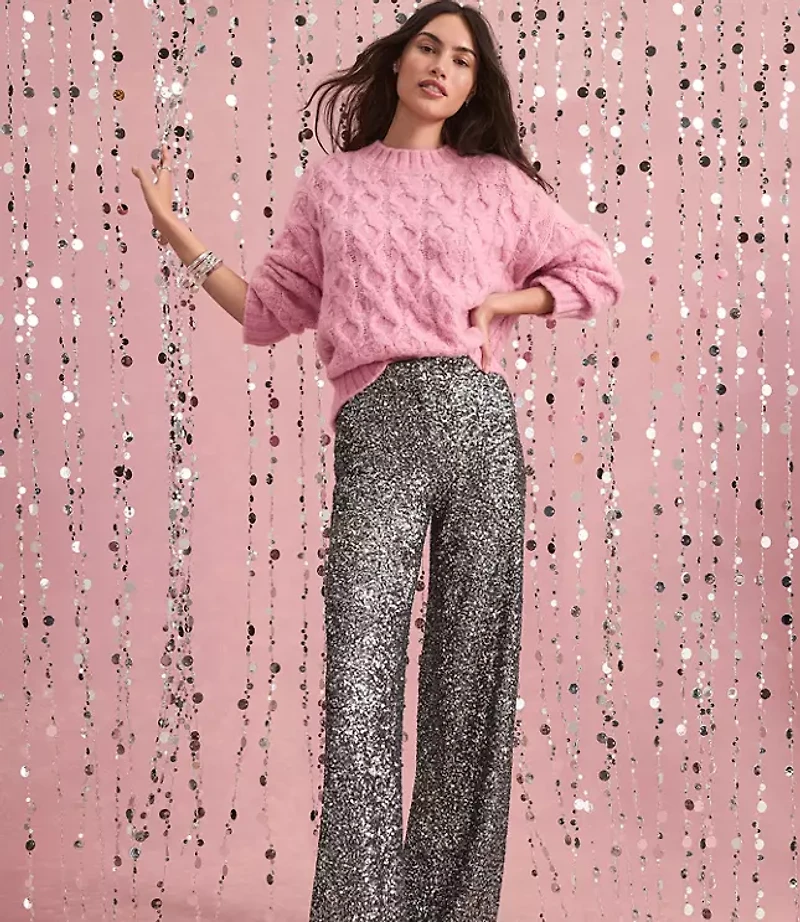 Clean Wide Leg Pants in Sequin