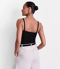 Petite LOFT Versa Shirred Mesh Bodysuit