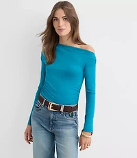 Asymmetrical Ruched Off The Shoulder Top