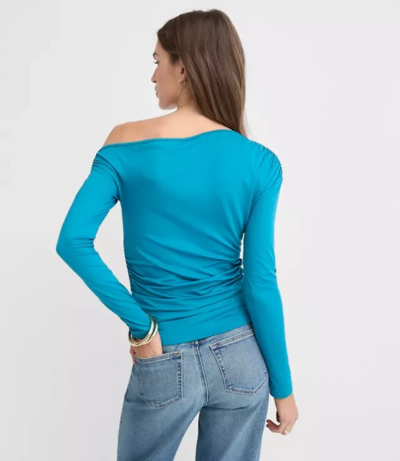 Asymmetrical Ruched Off The Shoulder Top