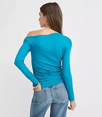 Asymmetrical Ruched Off The Shoulder Top
