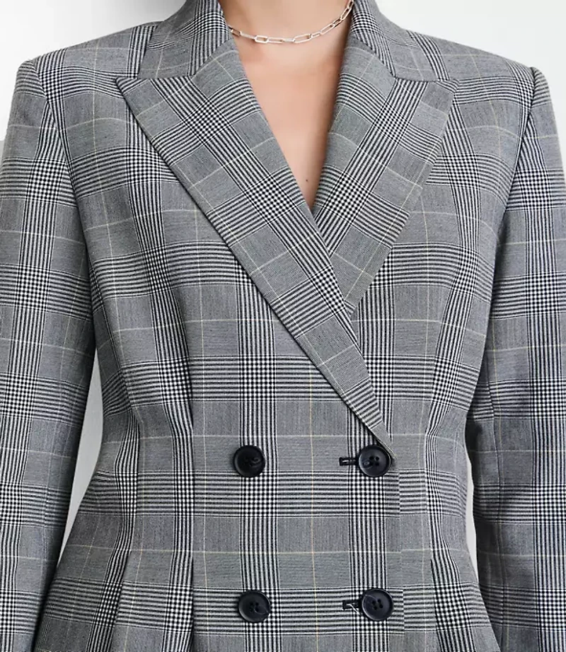Petite LOFT Versa Plaid Seasonless Stretch Double Breasted Blazer