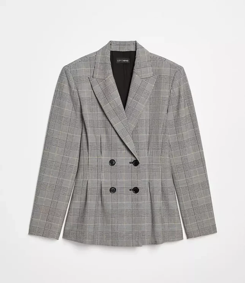 Petite LOFT Versa Plaid Seasonless Stretch Double Breasted Blazer