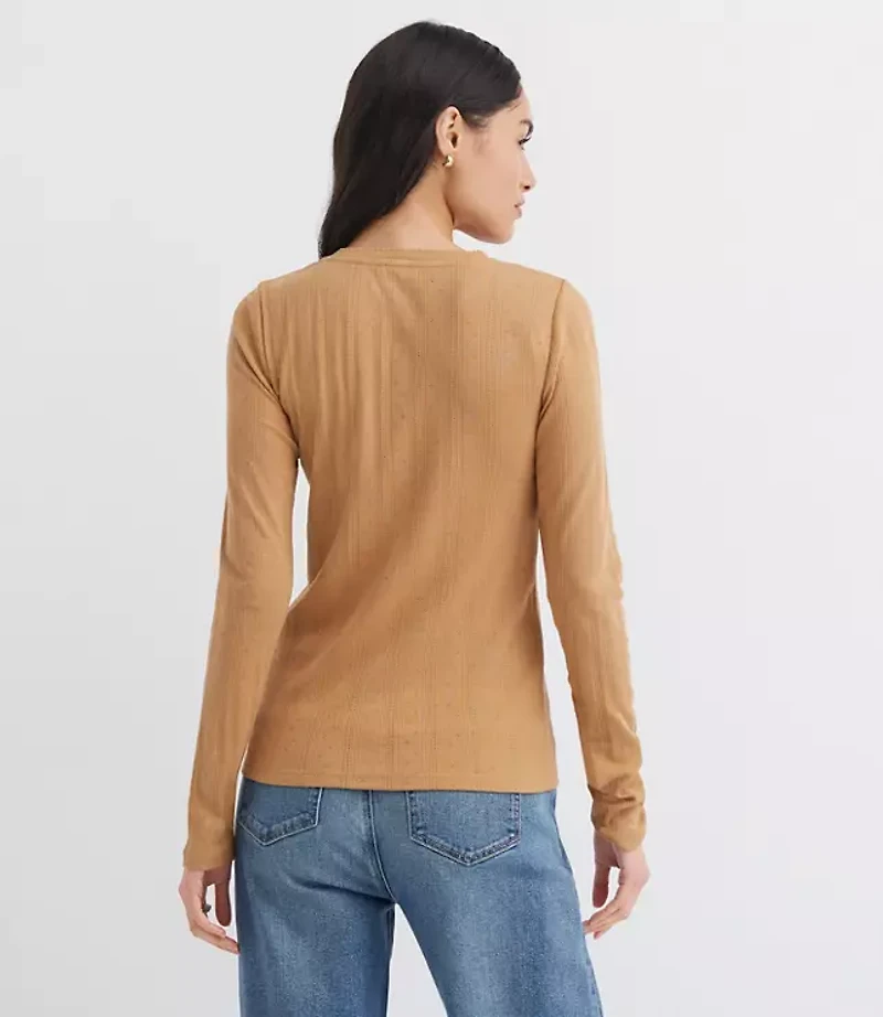 Petite Scalloped Pointelle Henley Top