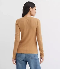 Petite Scalloped Pointelle Henley Top