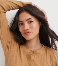 Petite Scalloped Pointelle Henley Top