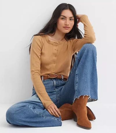 Petite Scalloped Pointelle Henley Top