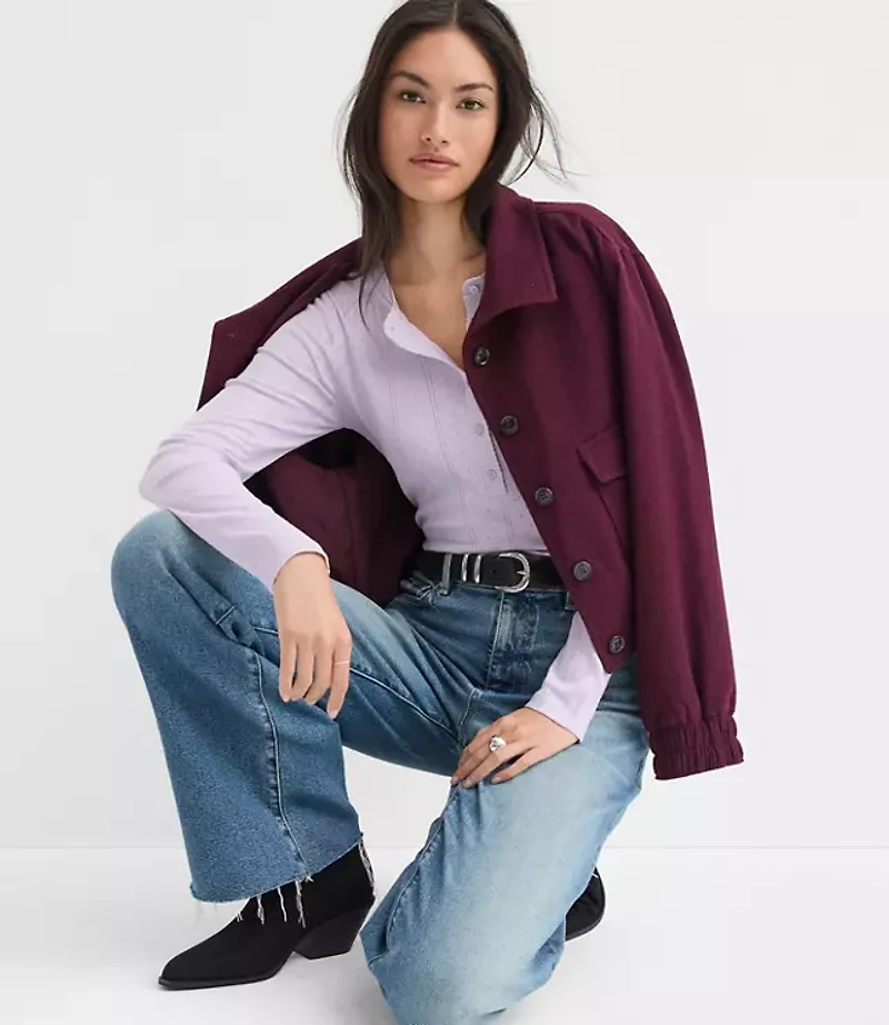 Petite Scalloped Pointelle Henley Top