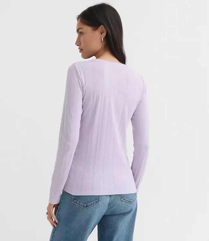 Petite Scalloped Pointelle Henley Top
