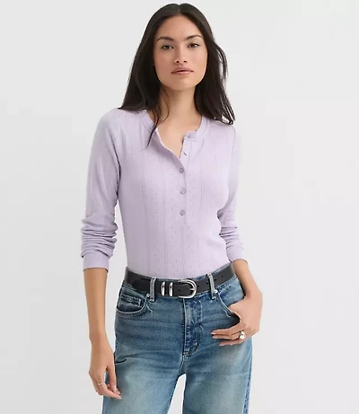 Petite Scalloped Pointelle Henley Top