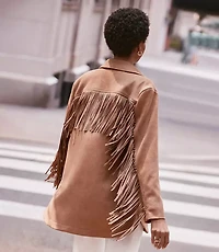 Petite Fringe Faux Suede Shirt Jacket