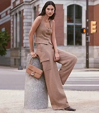 Petite Fluid Pull On Wide Leg Cargo Pants Herringbone