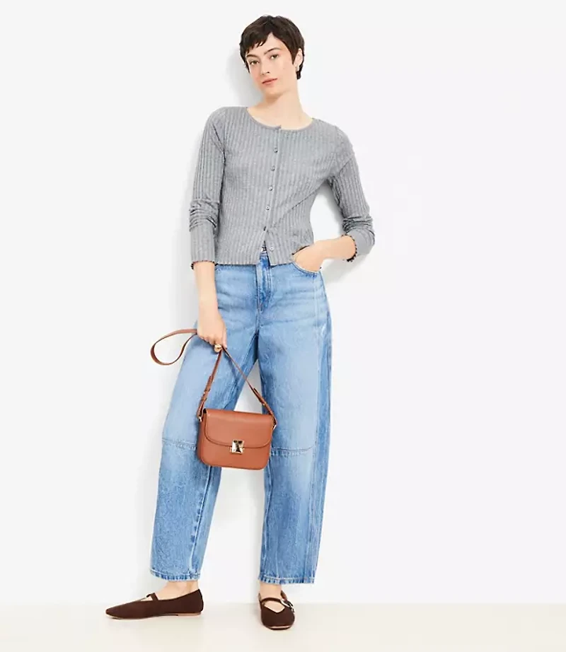 Petite Seamed High Rise Barrel Jeans Vintage Distressed Wash