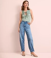 Petite Seamed High Rise Barrel Jeans Vintage Distressed Wash