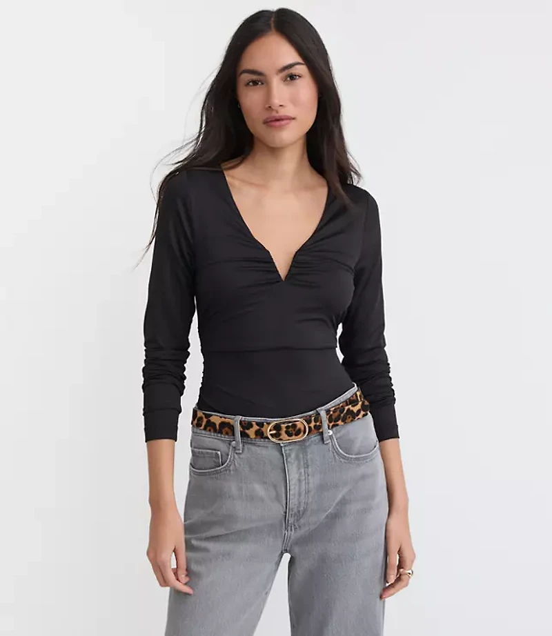 Ruched Deep V-Neck Top