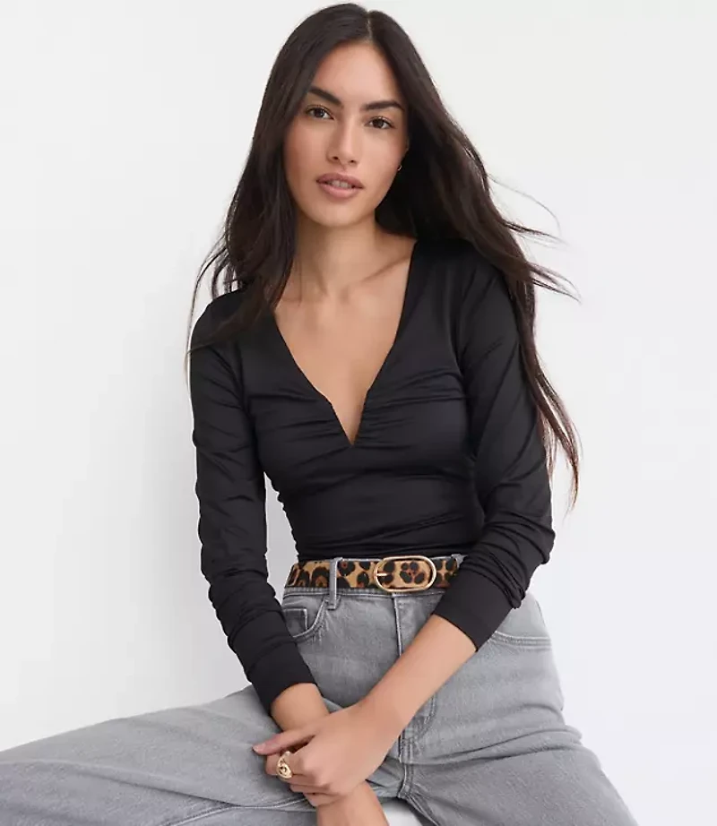 Ruched Deep V-Neck Top