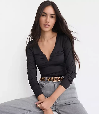 Ruched Deep V-Neck Top