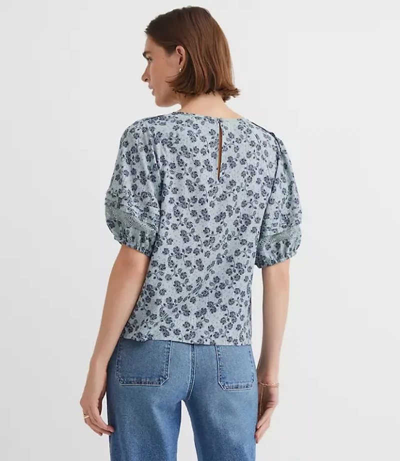 Petite Floral Lace Trim Pintucked Blouse