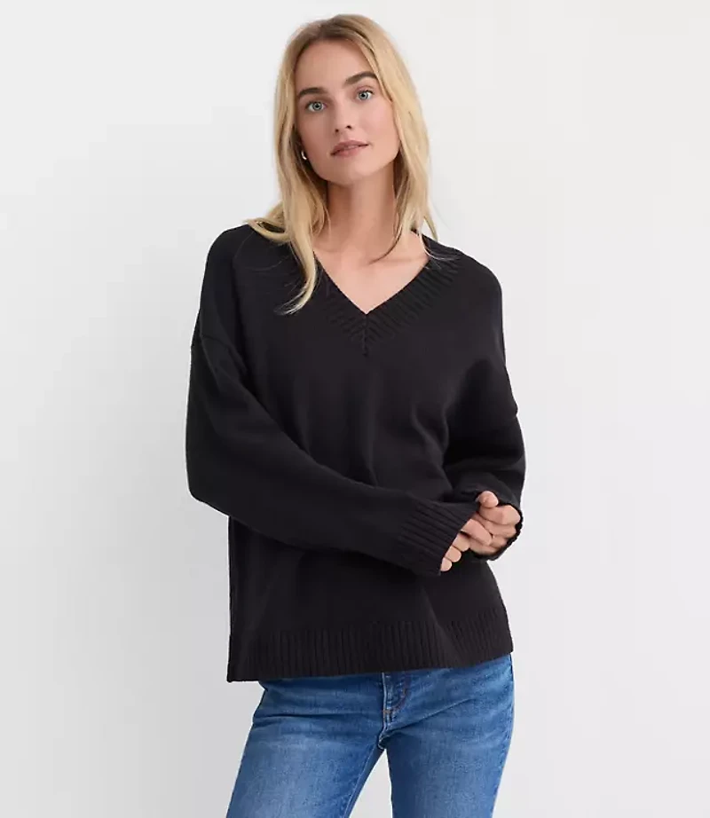 Petite Slouchy V-Neck Sweater