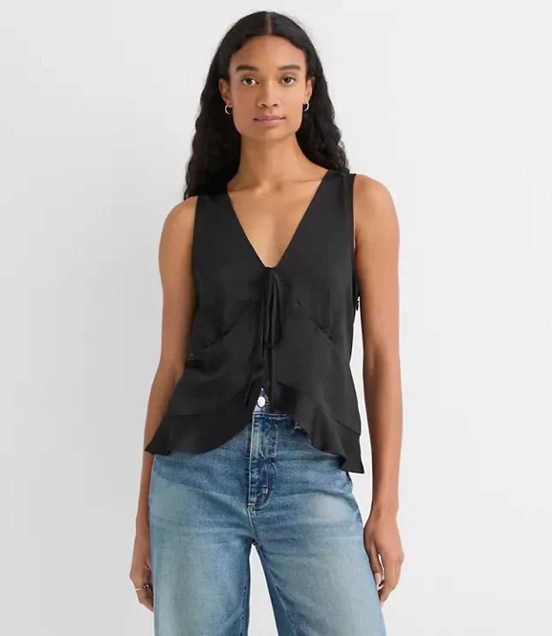 Ruffle Tie Neck Shell