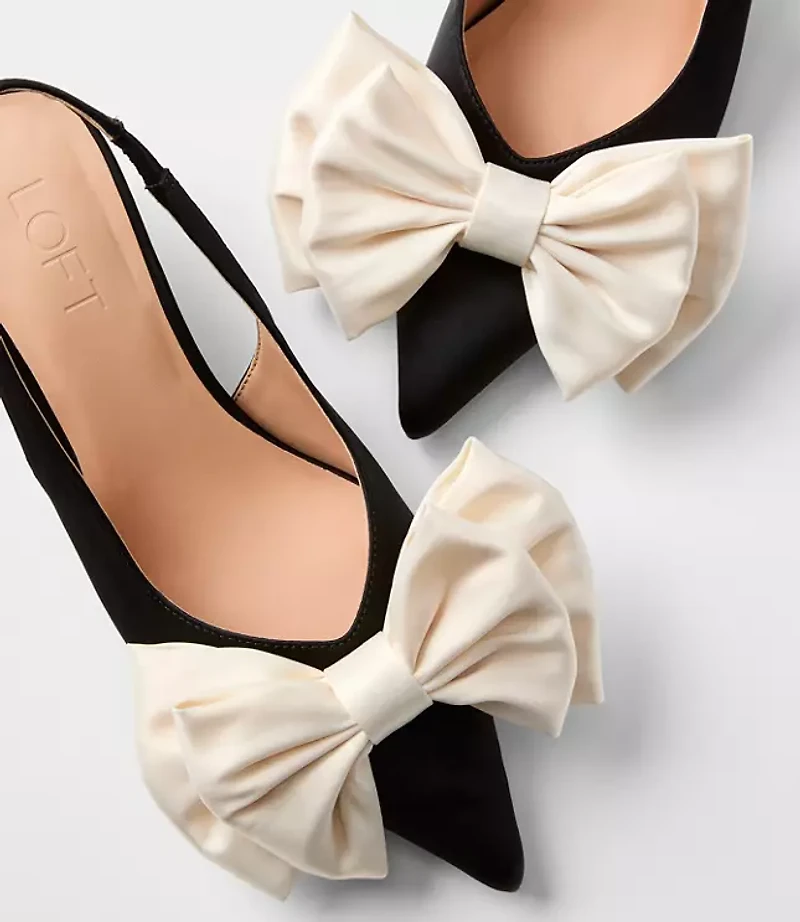 Satin Bow Slingback Kitten Heels