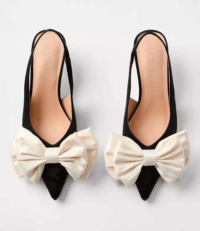 Satin Bow Slingback Kitten Heels