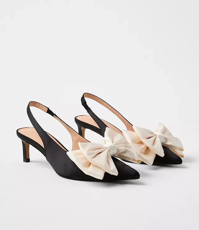 Satin Bow Slingback Kitten Heels