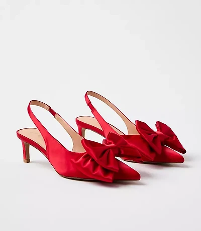 Satin Bow Slingback Kitten Heels