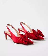 Satin Bow Slingback Kitten Heels