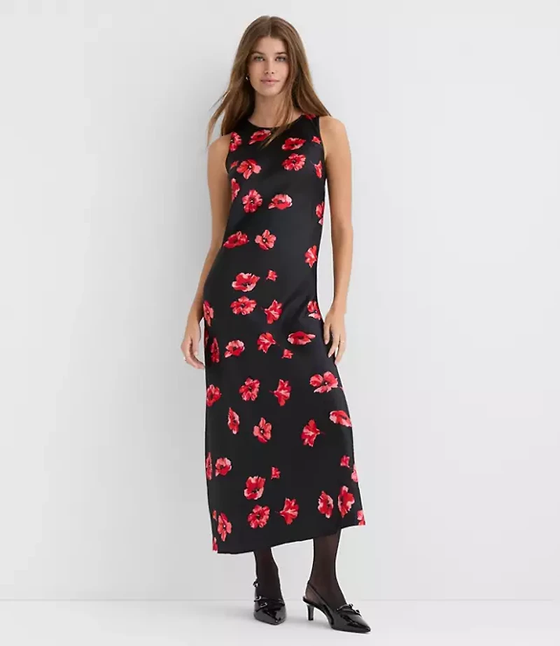 Floral Satin Bias Midi Dress