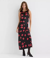 Floral Satin Bias Midi Dress