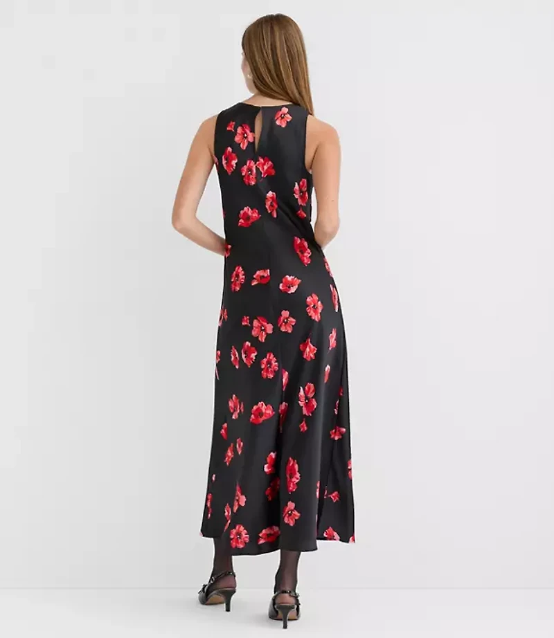 Floral Satin Bias Midi Dress