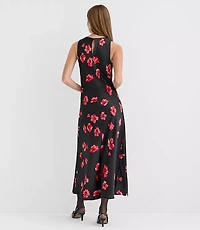 Floral Satin Bias Midi Dress