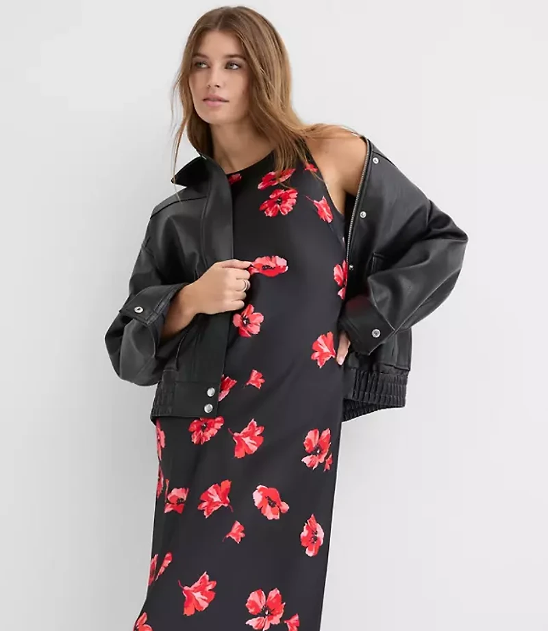 Floral Satin Bias Midi Dress