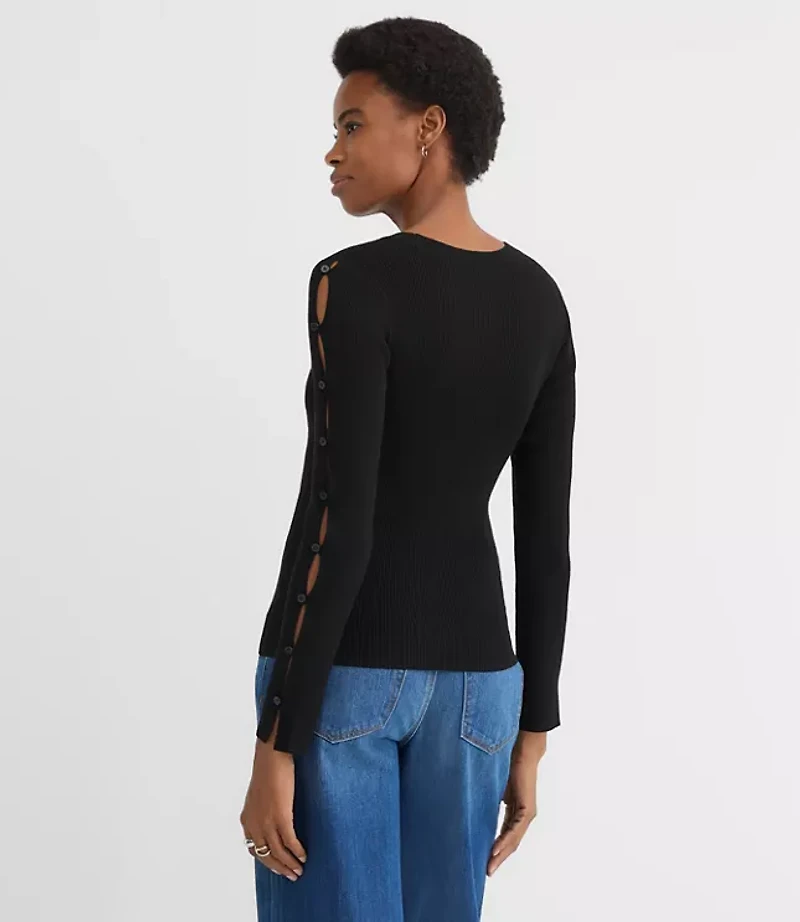 Button Sleeve Ribbed Sweater