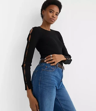 Button Sleeve Ribbed Sweater