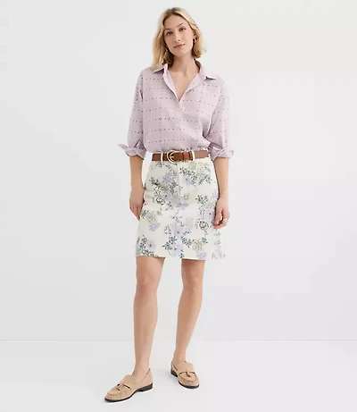 Denim Mini Skirt Floral