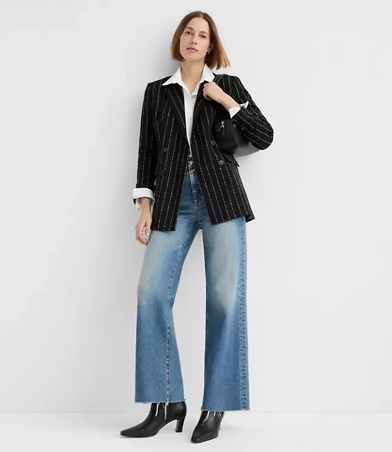 Brushed Pinstripe Tailored Double Breasted Blazer