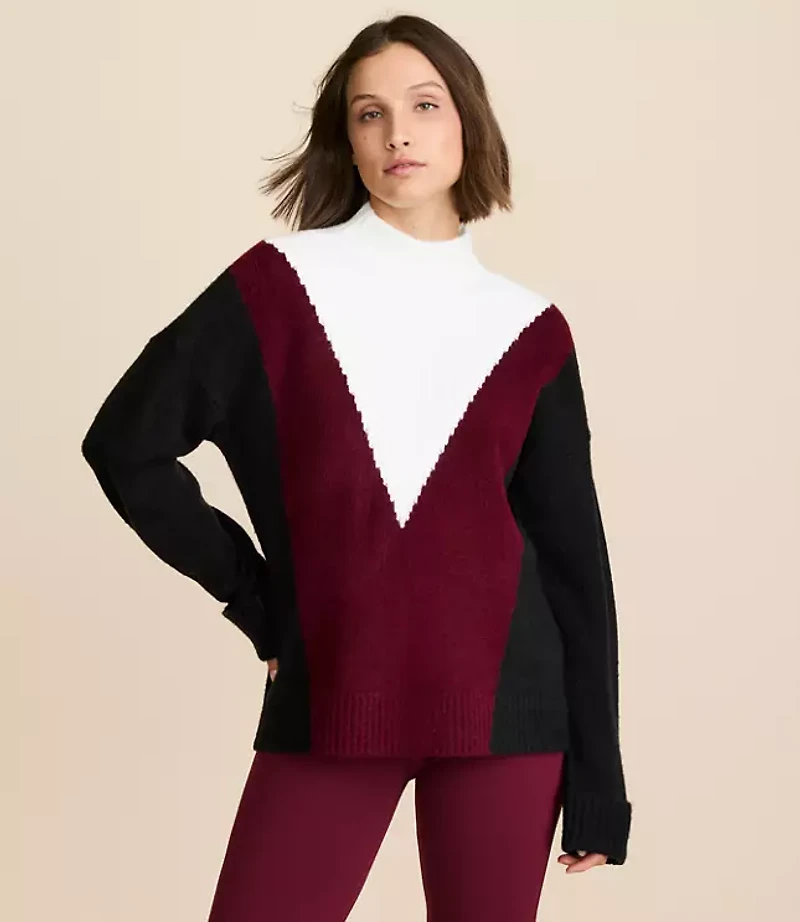 Petite Lou & Grey Colorblock Mock Neck Sweater