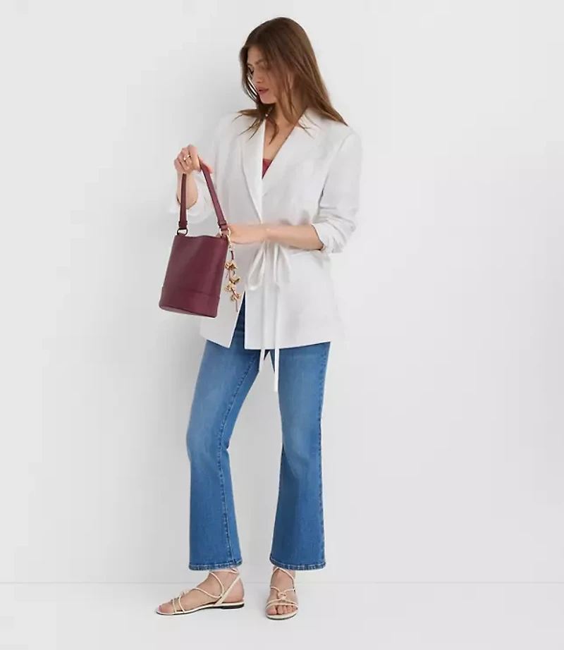 Linen Blend Tie Waist Modern Blazer