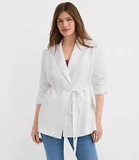 Linen Blend Tie Waist Modern Blazer