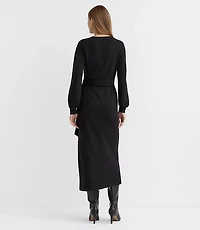 Terry Side Pleated Midi Wrap Dress