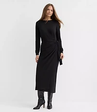 Terry Side Pleated Midi Wrap Dress