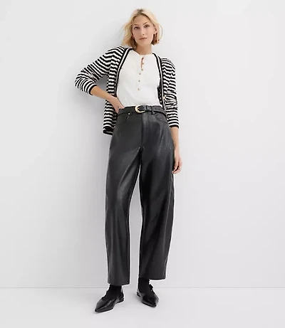 High Rise Horseshoe Seamed Barrel Jeans Faux Leather