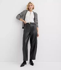 High Rise Horseshoe Seamed Barrel Jeans Faux Leather