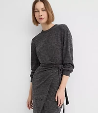 Sweater Knit Side Pleated Midi Wrap Dress